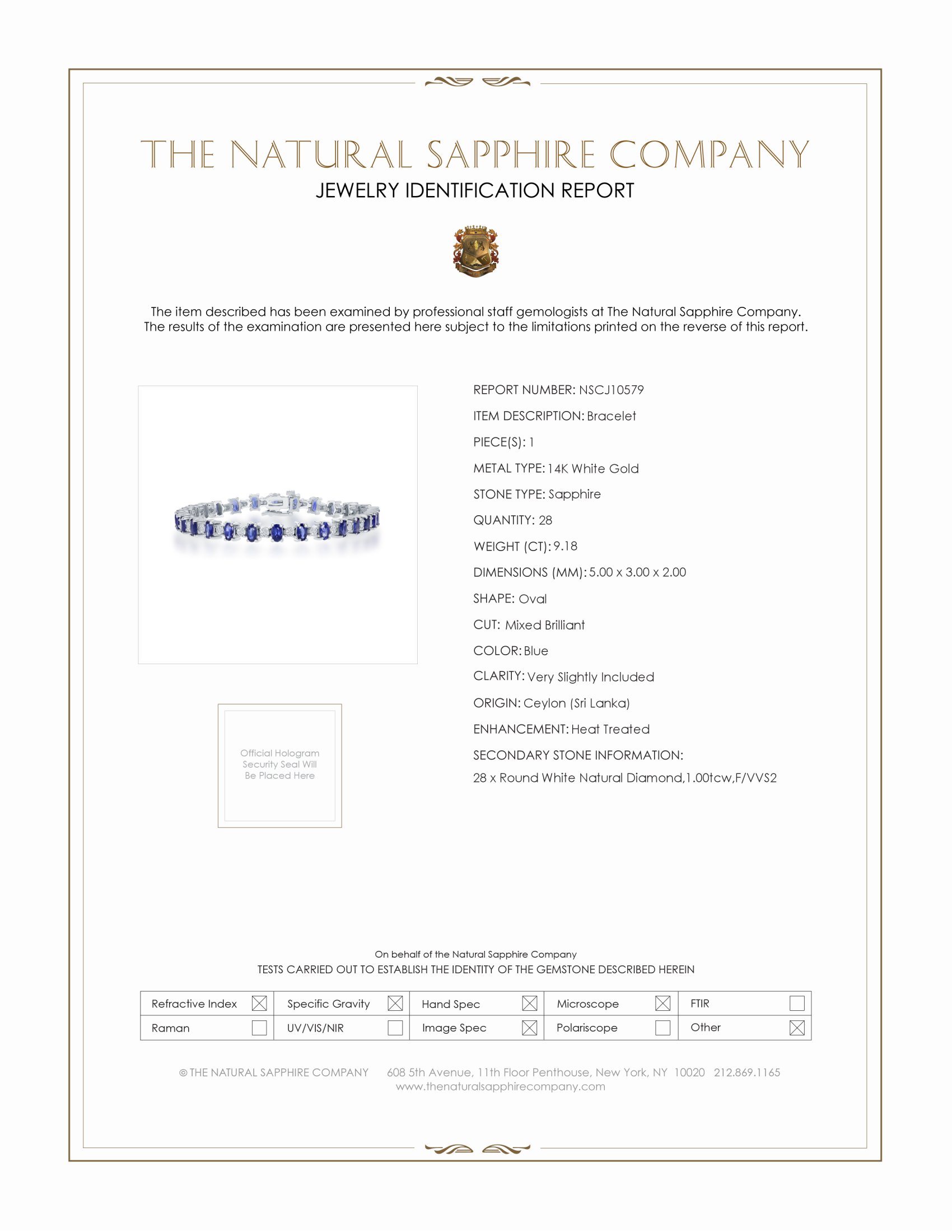 9.18 Ct.Tw. Blue Sapphire and Natural Diamond Tennis/Line Bracelet, 14K White Gold