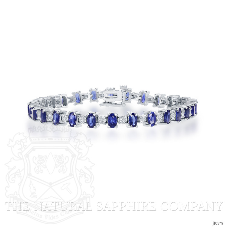 9.18 Ct.Tw. Blue Sapphire and Natural Diamond Tennis/Line Bracelet, 14K White Gold