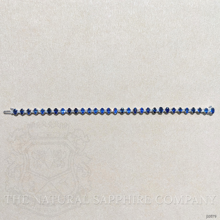 9.18 Ct.Tw. Blue Sapphire and Natural Diamond Tennis/Line Bracelet, 14K White Gold