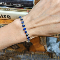 9.18 Ct.Tw. Blue Sapphire and Natural Diamond Tennis/Line Bracelet, 14K White Gold Life Style
