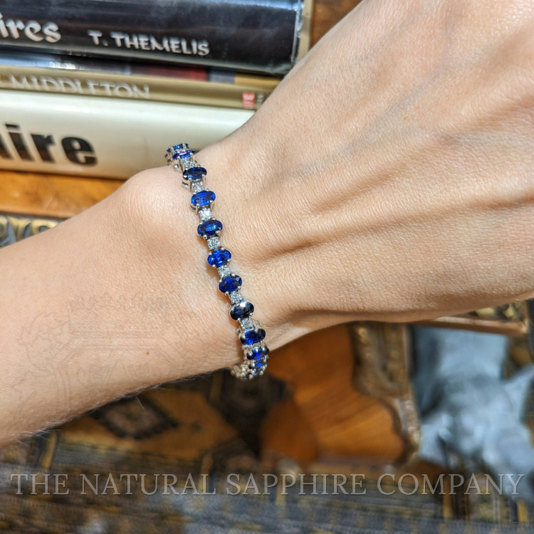 9.18 Ct.Tw. Blue Sapphire and Natural Diamond Tennis/Line Bracelet, 14K White Gold