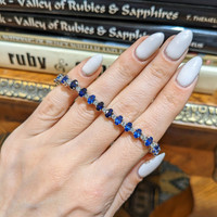 9.18 Ct.Tw. Blue Sapphire and Natural Diamond Tennis/Line Bracelet, 14K White Gold Life Style