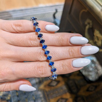 9.18 Ct.Tw. Blue Sapphire and Natural Diamond Tennis/Line Bracelet, 14K White Gold Life Style