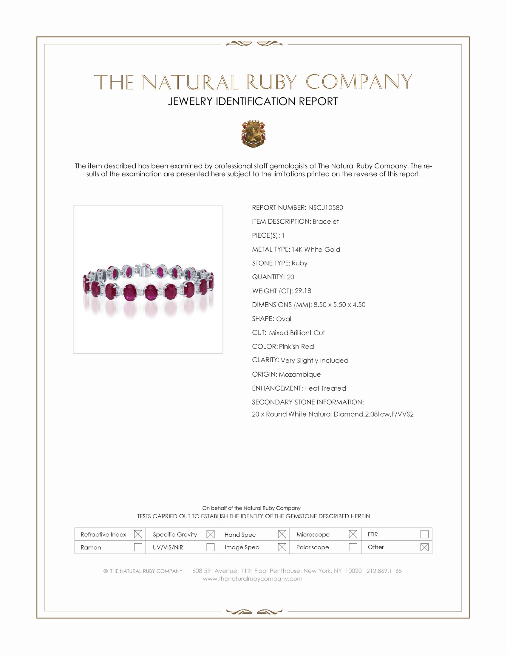 29.18 Ct.Tw. Pinkish Red Ruby and Natural Diamond Tennis/Line Bracelet, 14K White Gold