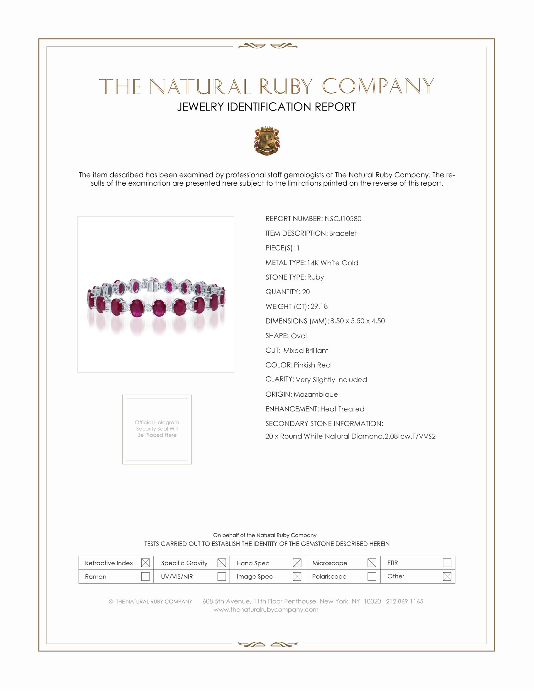 29.18 Ct.Tw. Ruby Natural Diamond Tennis/Line Bracelet, 14K White Gold
