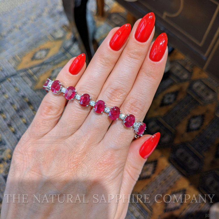 29.18 Ct.Tw. Ruby Natural Diamond Tennis/Line Bracelet, 14K White Gold