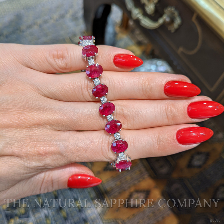 29.18 Ct.Tw. Ruby Natural Diamond Tennis/Line Bracelet, 14K White Gold