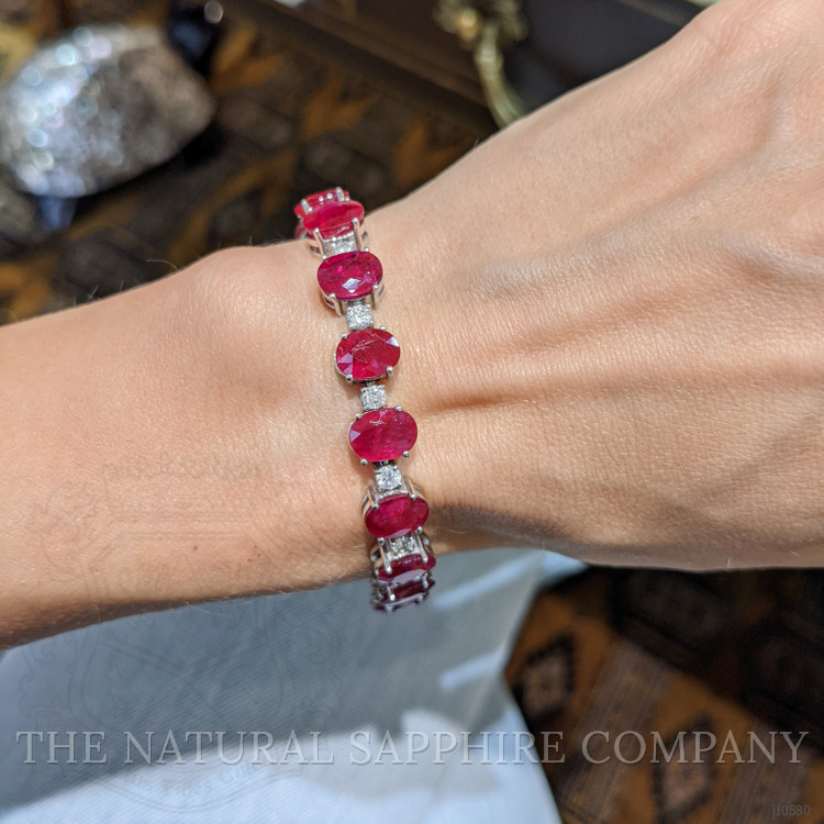 29.18 Ct.Tw. Ruby Natural Diamond Tennis/Line Bracelet, 14K White Gold