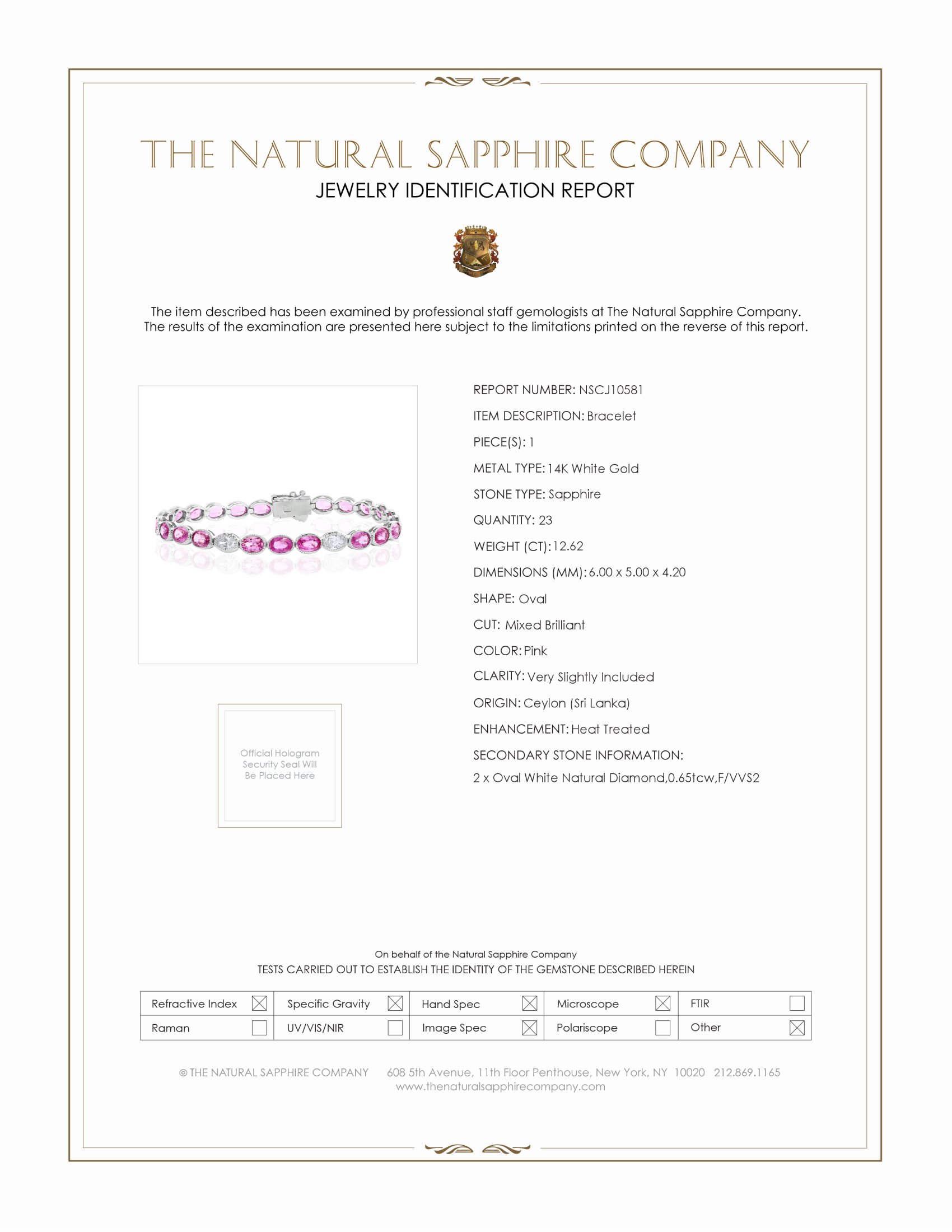 12.62 Ct.Tw. Pink Sapphire and Natural Diamond Tennis/Line Bracelet, 14K White Gold