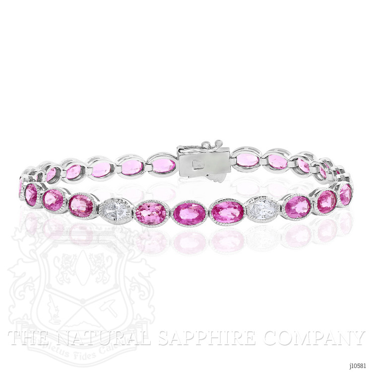 12.62 Ct.Tw. Pink Sapphire and Natural Diamond Tennis/Line Bracelet, 14K White Gold