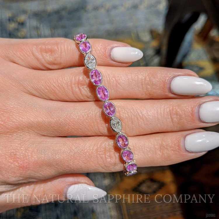 12.62 Ct.Tw. Pink Sapphire and Natural Diamond Tennis/Line Bracelet, 14K White Gold