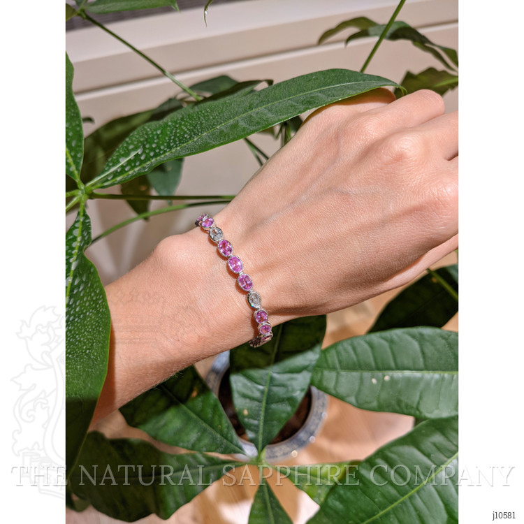 12.62 Ct.Tw. Pink Sapphire and Natural Diamond Tennis/Line Bracelet, 14K White Gold