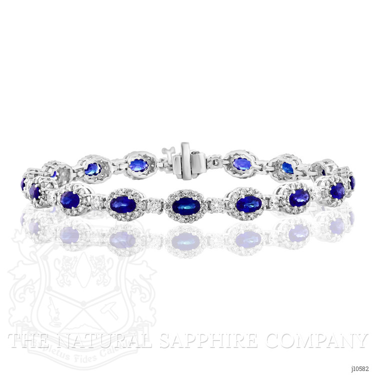 4.65 Ct.Tw. Blue Sapphire and Natural Diamond Tennis/Line Bracelet, 14K White Gold