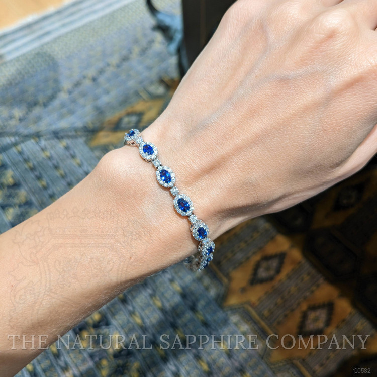 4.65 Ct.Tw. Blue Sapphire and Natural Diamond Tennis/Line Bracelet, 14K White Gold