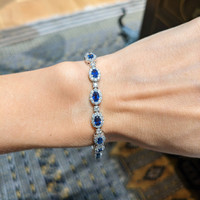 4.65 Ct.Tw. Blue Sapphire and Natural Diamond Tennis/Line Bracelet, 14K White Gold Life Style