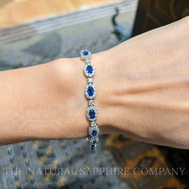 4.65 Ct.Tw. Blue Sapphire and Natural Diamond Tennis/Line Bracelet, 14K White Gold