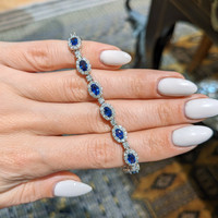 4.65 Ct.Tw. Blue Sapphire and Natural Diamond Tennis/Line Bracelet, 14K White Gold Life Style