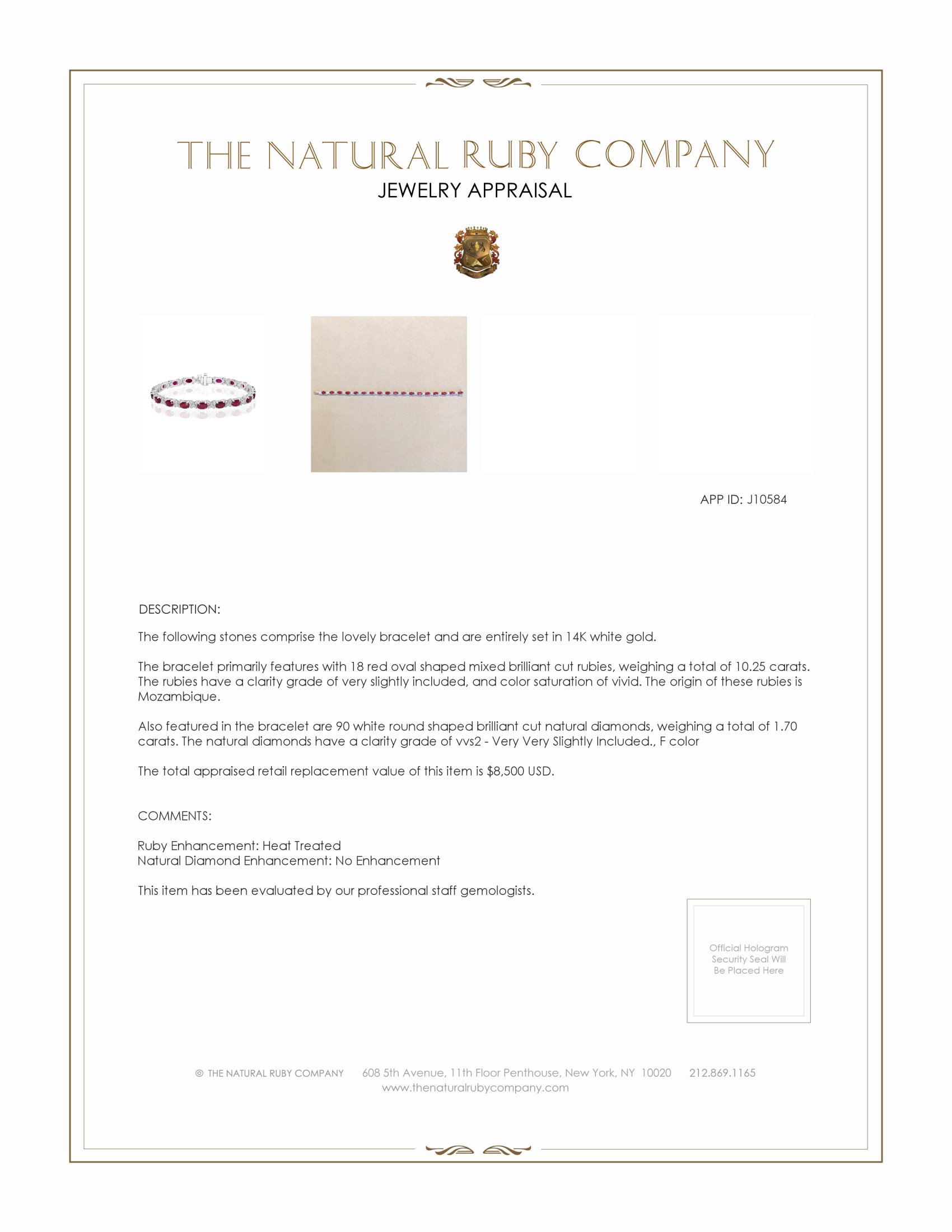 10.25 Ct.Tw. Ruby and Natural Diamond Tennis/Line Bracelet, 14K White Gold