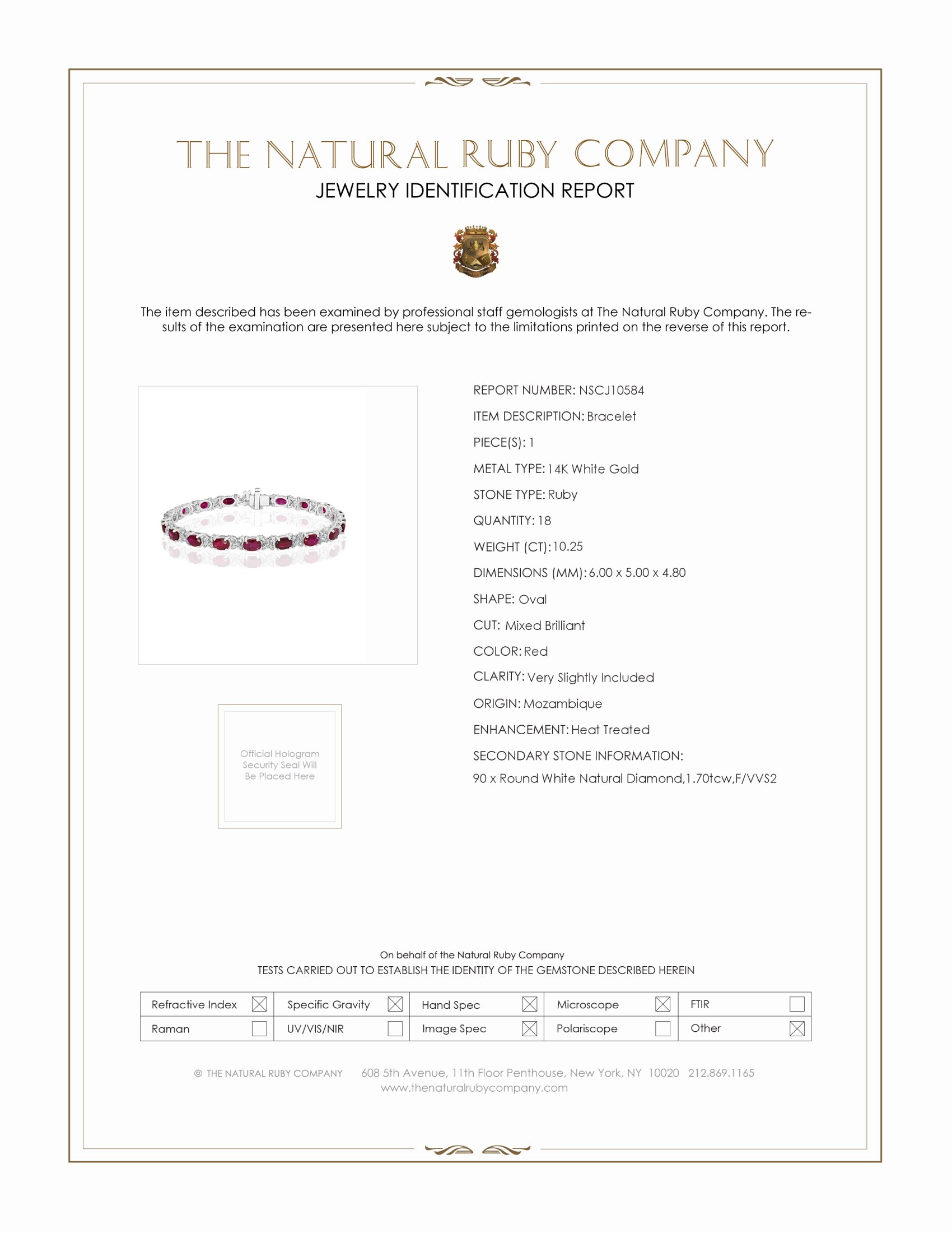10.25 Ct.Tw. Ruby Natural Diamond Tennis/Line Bracelet, 14K White Gold