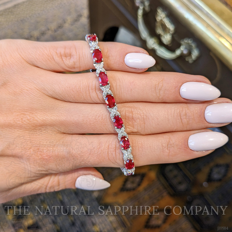 10.25 Ct.Tw. Ruby Natural Diamond Tennis/Line Bracelet, 14K White Gold