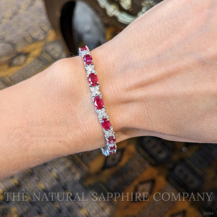 10.25 Ct.Tw. Ruby Natural Diamond Tennis/Line Bracelet, 14K White Gold