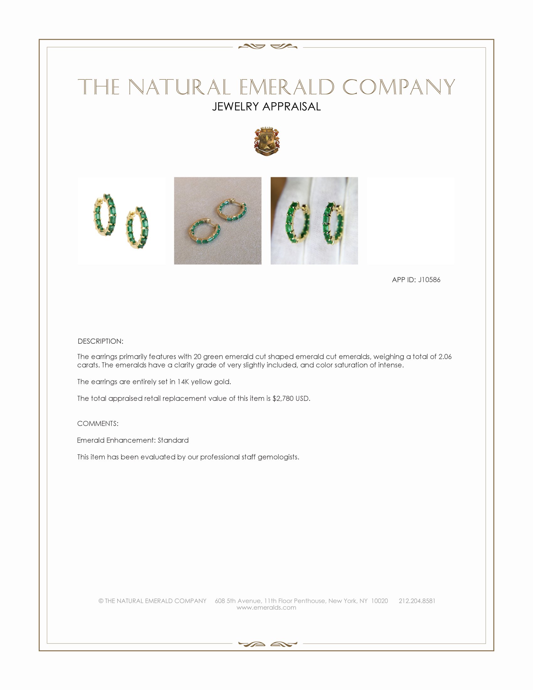2.06 Ct.Tw. Emerald Pave Earrings, 14K Yellow Gold