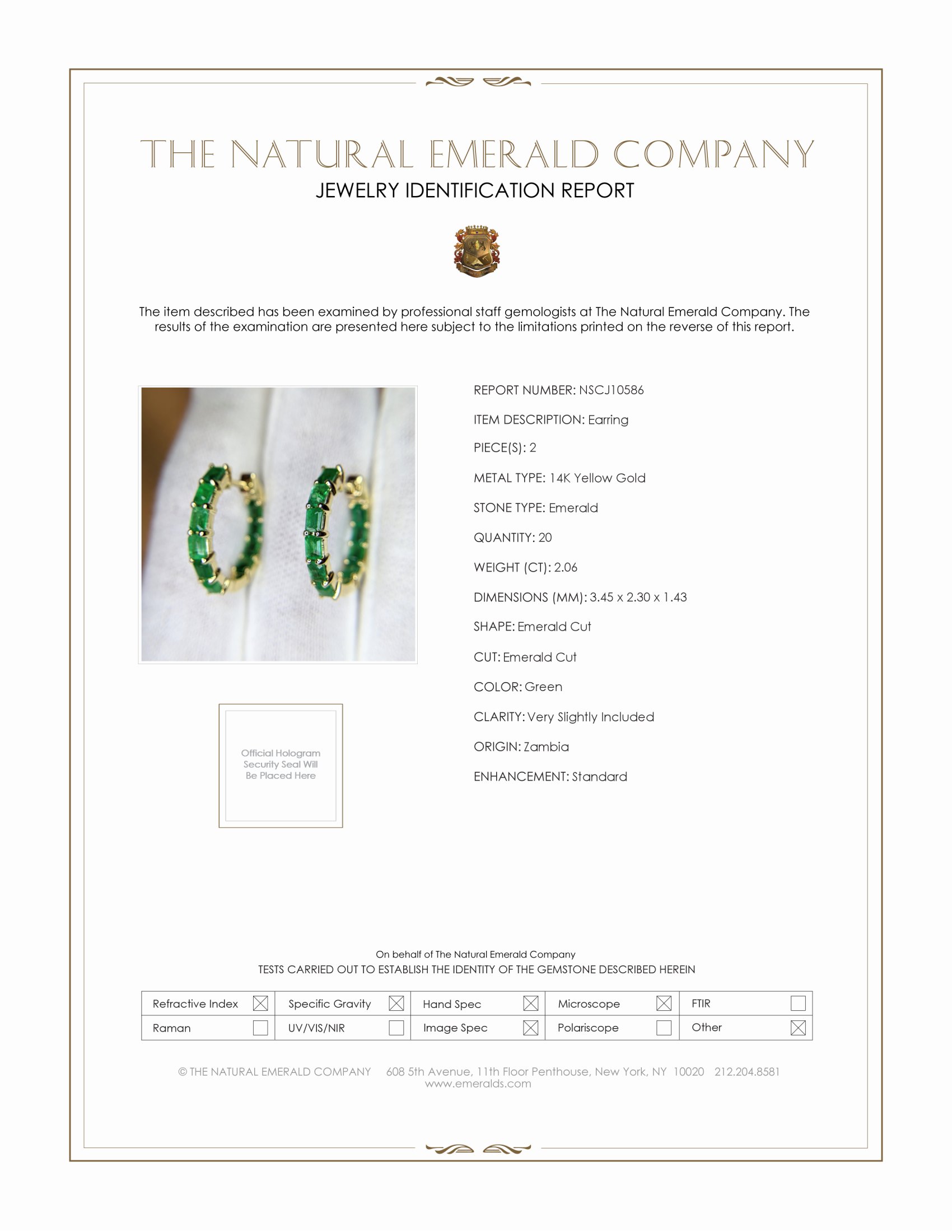 2.06 Ct.Tw. Emerald Hoops Earrings, 14K Yellow Gold