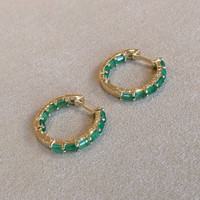 2.06 Ct.Tw. Emerald Hoops Earrings, 14K Yellow Gold Image