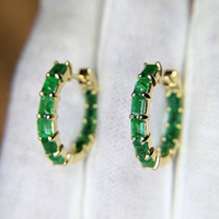 2.06 Ct.Tw.Total Carat Weight Emerald Pave Earrings, 14K Yellow Gold Image