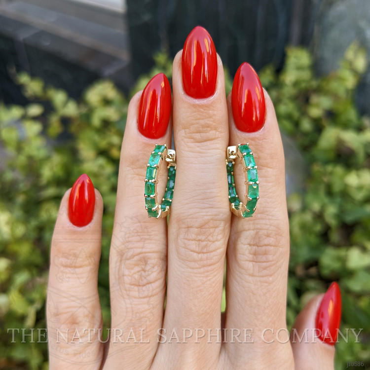 2.06 Ct.Tw. Emerald Hoops Earrings, 14K Yellow Gold