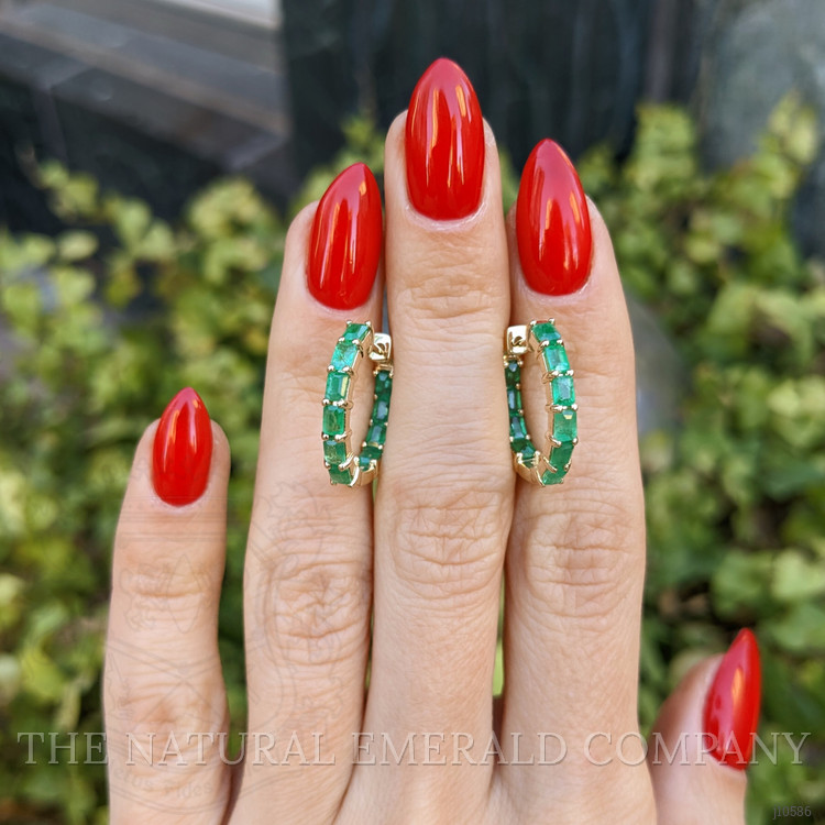 2.06 Ct.Tw. Emerald Hoops Earrings, 14K Yellow Gold