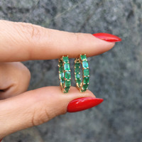 2.06 Ct.Tw. Emerald Hoops Earrings, 14K Yellow Gold Life Style