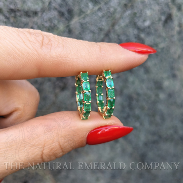 2.06 Ct.Tw. Emerald Hoops Earrings, 14K Yellow Gold