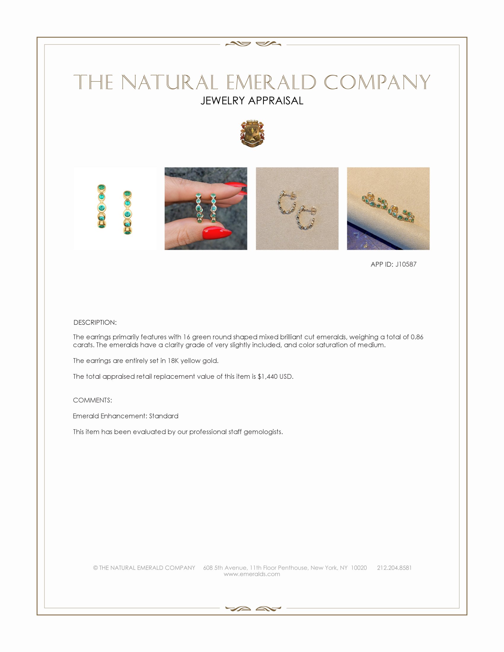 0.86 Ct.Tw. Emerald Bezel Earrings, 18K Yellow Gold