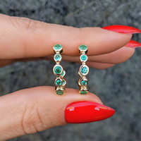 0.86 Ct.Tw. Emerald Halo Earrings, 18K Yellow Gold Image