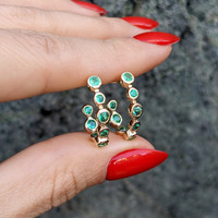 0.86 Ct.Tw. Emerald Halo Earrings, 18K Yellow Gold Life Style
