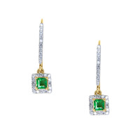 0.24 Ct.Tw. Emerald Natural Diamond Drops Earrings, 14K Yellow Gold Image