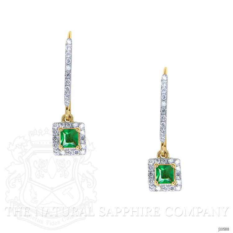 0.24 Ct.Tw. Emerald Natural Diamond Drops Earrings, 14K Yellow Gold