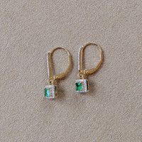 0.24 Ct.Tw. Emerald Natural Diamond Drops Earrings, 14K Yellow Gold Image