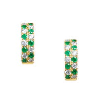 0.67 Ct.Tw. Emerald Natural Diamond Hoops Earrings, 14K Yellow Gold Image
