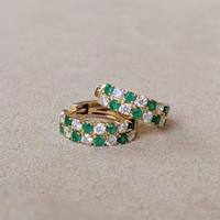 0.67 Ct.Tw. Emerald Natural Diamond Hoops Earrings, 14K Yellow Gold Image