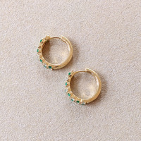 0.67 Ct.Tw. Emerald Natural Diamond Hoops Earrings, 14K Yellow Gold Image