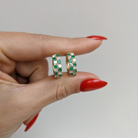0.67 Ct.Tw. Emerald Natural Diamond Hoops Earrings, 14K Yellow Gold Life Style