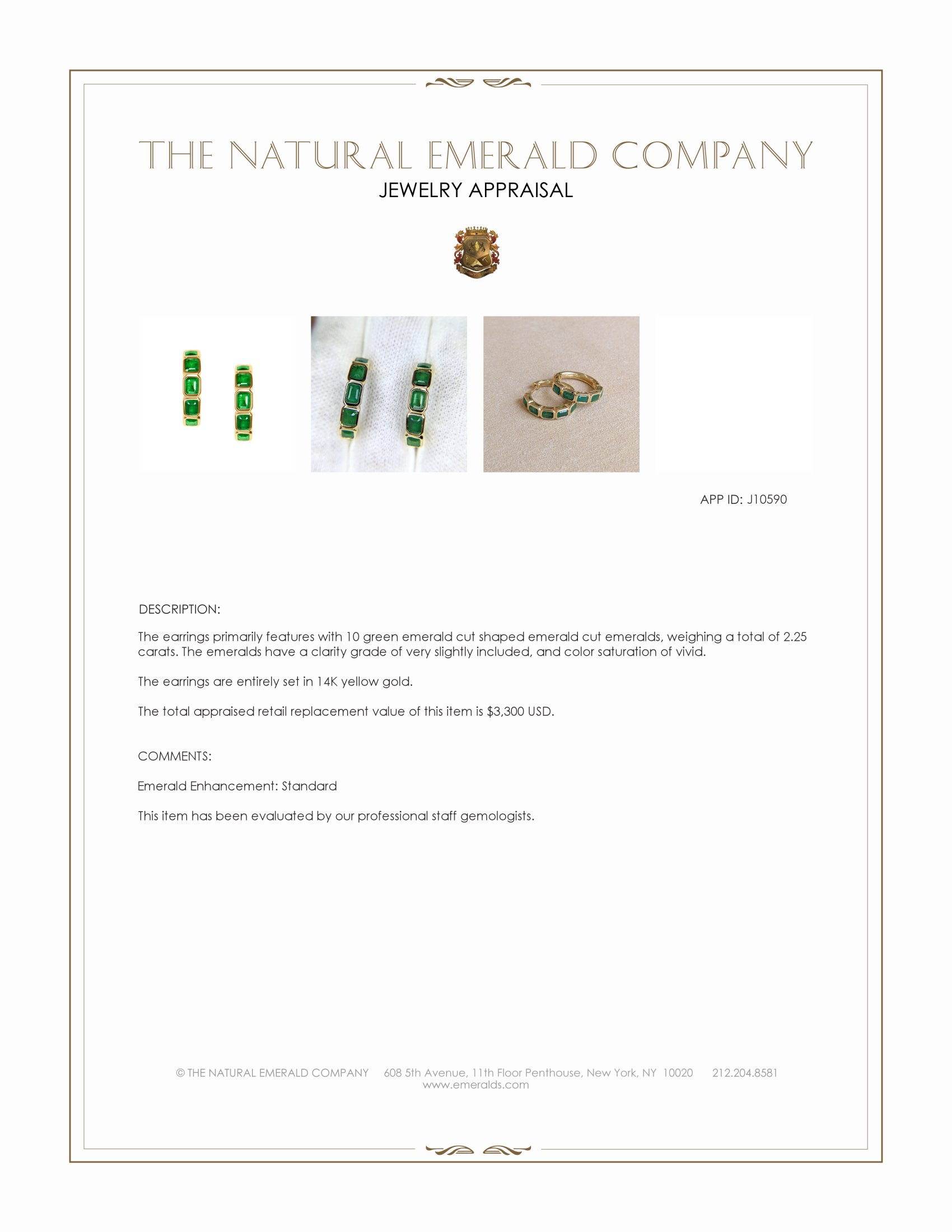 2.25 Ct.Tw. Emerald Bezel Earrings, 14K Yellow Gold
