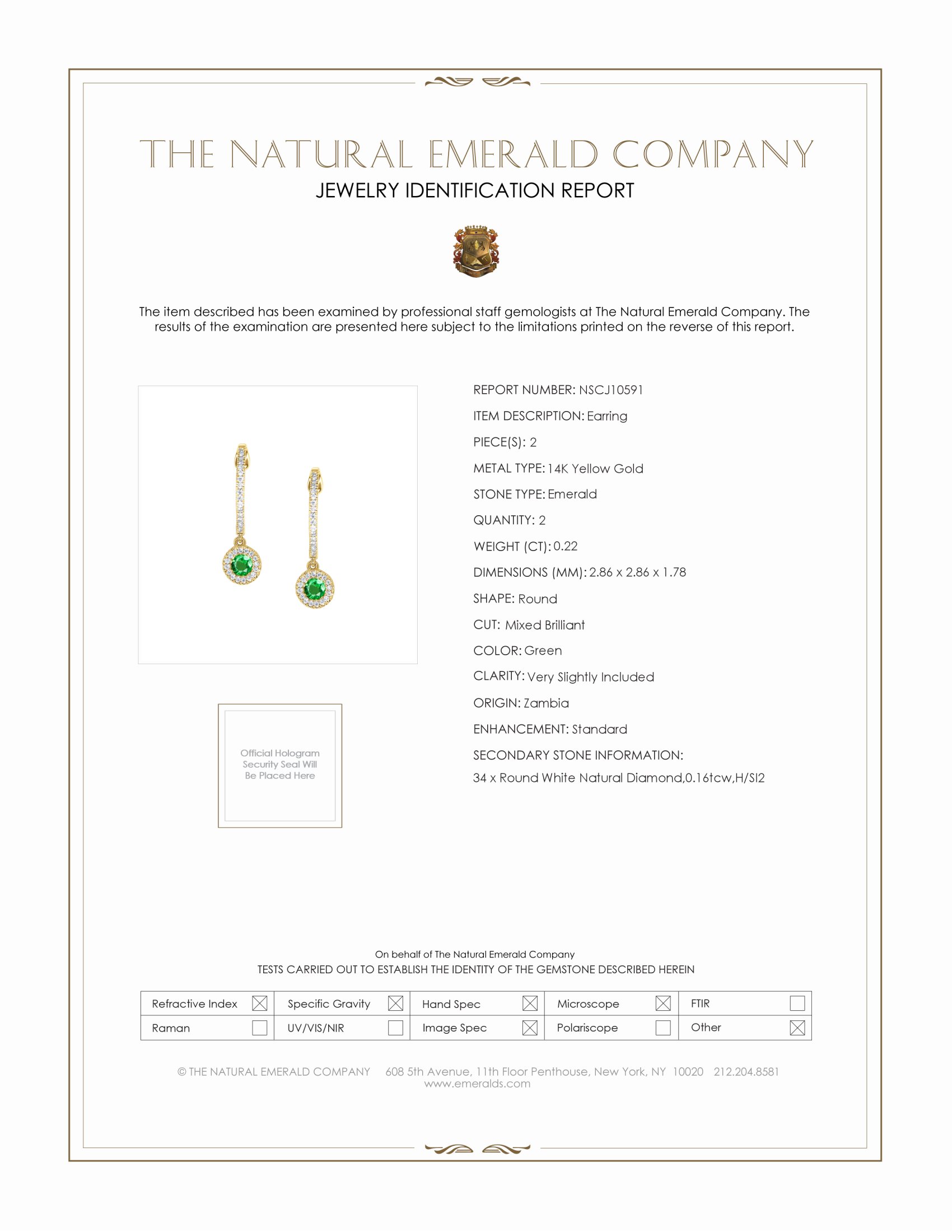 0.22 Ct.Tw. Emerald Natural Diamond Halo Earrings, 14K Yellow Gold