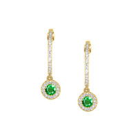 0.22 Ct.Tw. Emerald Natural Diamond Halo Earrings, 14K Yellow Gold Image