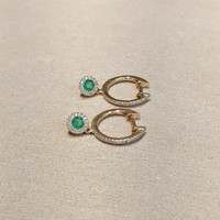 0.22 Ct.Tw. Emerald Natural Diamond Halo Earrings, 14K Yellow Gold Image