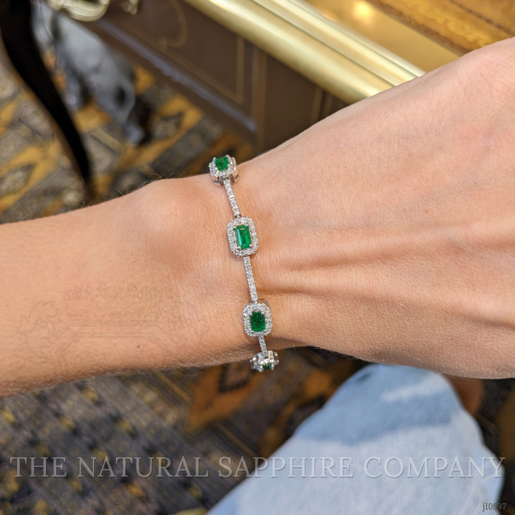 2.80 Ct.Tw. Emerald Natural Diamond Tennis/Line Bracelet, 14K White Gold