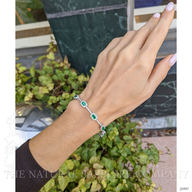 2.80 Ct.Tw. Emerald Natural Diamond Tennis/Line Bracelet, 14K White Gold