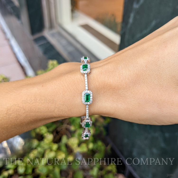2.80 Ct.Tw. Emerald Natural Diamond Tennis/Line Bracelet, 14K White Gold